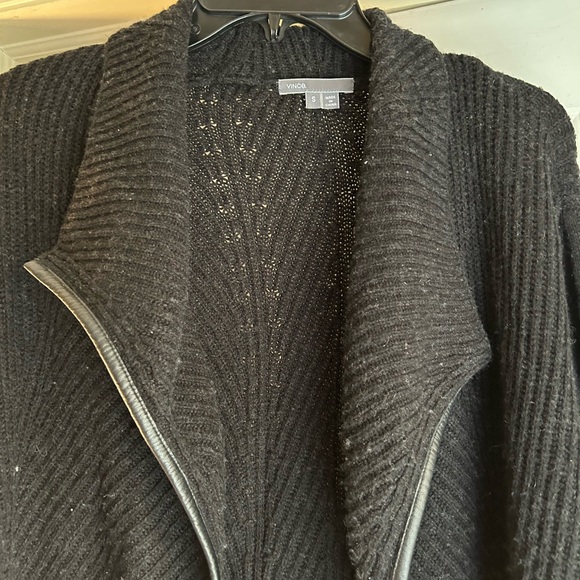 Vince cashmere and wool leather trimmed cardigan size S - Picture 2 of 3